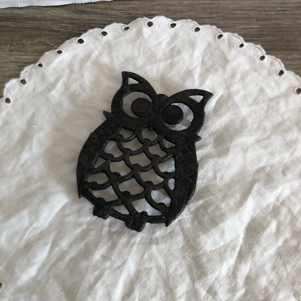 Vtg Cast Iron Owl Trivet